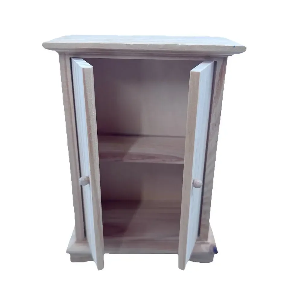 Raw Wood Armoire Cupboard Pantry For Dollhouse Miniature With Opening Doors 1:12 - Picture 2 of 6